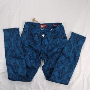 Lucky Brand Charlie Skinny Blue Floral Print Denim Jeans